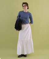 Gather check shirring skirt_ivory