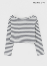 [MADE] Vito Stripe Boat-Neck Crop Long Sleeve T-shirt