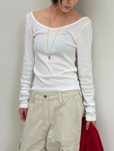 U neck off-shoulder long sleeve t-shirt(12color)