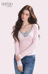 Stella Pink Gray Layered Long Sleeve T-shirt