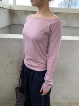 Domas Off-Shoulder Boat Neck Long Sleeve T-Shirt