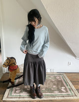 Lucier Button Pintuck Flare Midi Skirt