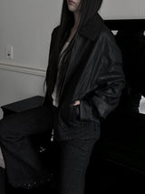 scratch leather collar jacket (unisex)