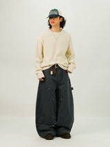 PU Double Knee Carpenter Wide Pants