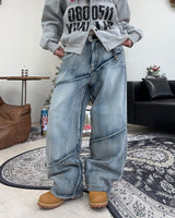 Luke diagonal panel washed denim pants