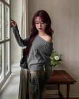 [wool43%] デイズフォールドオフショルダーニット