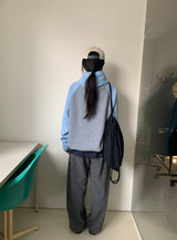 シフォンブラッシュドフードハーフジップアップフリーススウェットシャツ