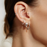 silver flat small huggie rhodium plating + 925 silver earrings E062-02H
