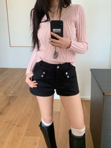モダンツーベルトボタンビジューショートパンツ