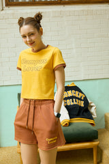 キャンパスラバーヴィンテージイエロークロップ半袖リンガーtシャツ