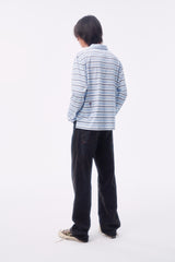 SIGNATURE LOGO SILHOUETTE TOTEM LIGHT BLUE STRIPE CROSS BUTTON POLO LONG SLEEVE
