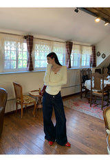 Mink Cuffs Square Neck Lace Long Sleeve T-shirt