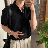 LMN Beaker Cable Button Collar Short Sleeve Knitwear (11 colors)
