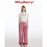 Why Berry 24SS "Sweetheart Formula" カラーブロッキングレトロルーズワイドレッグチェッカーパンツレッドアンドホワイトチェッカーパンツ