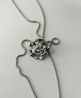 silver rose tie necklace
