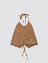 Halter-Tie Suede Apron_Camel