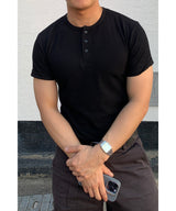 [1+1] Ribbed Muscle Henley Neck