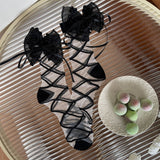 French Ballet Ribbon Crystal Stripe Sheer Socks