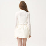 SHEER LONG SLEEVED POLO - IVORY