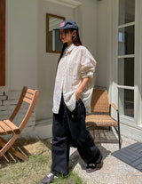 メルストライプオーバーフィットコットンシャツ