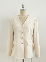 Illy V-neck No Collar Jacket (Belt set)