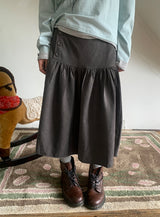 Lucier Button Pintuck Flare Midi Skirt