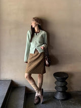 camel brown wool dot midi skirt
