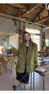 Olive Mo'Hair Boxy Fit Warm Jacket