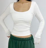 (WITH VOLUME PADS/BASIC ITEM/COMFORT & STRETCH GUARANTEED❤) 3 COLORS BASIC STRETCH SEMI-CROPPED U-NECK T-SHIRT
