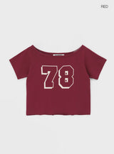 [MADE] Chapley Lettering Off-shoulder Short Sleeved T-shirt