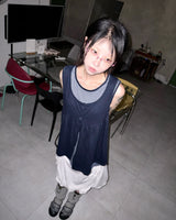 (3color) Slub Stripe Layered Flare Sleeveless Top