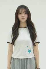 DOT STAR LINGER SLIM T-SHIRTS [WHITE]