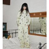Cotton Polka Dot Cat, Dog & Rabbit Print Shirt-Style pajamas Loungewear Set