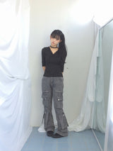 Lace V-Shirring Dot Top