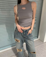 (Unisex) ビンテージチェックデニムパンツ