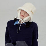 VARZAR Safety Pin Sherpa Fur Flap Bucket Hat / Ivory