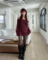 [Wool 25%] カエダメージオフショルダーニット