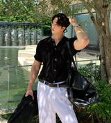  Slag Cooling Hachi Knit Short Sleeve Round Cardigan