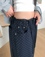 Emdeu Dot Pattern String Strap Wide Cotton Long Pants