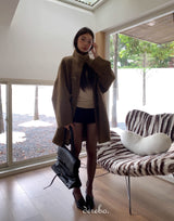 wool high-neck toggle half coat