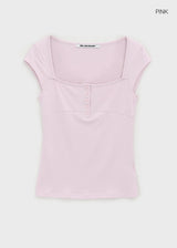 [MADE] Daychi Button Cap Sleeve Short Sleeve Top