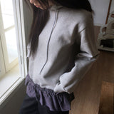 ティファチェックフリルレイヤードフードTシャツ