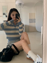 カシミヤケーブルボーダースキッパーニット (4color)