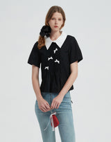 Roseline ribbon collar blouse