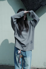 Damaged waffle button long sleeve t-shirts gray