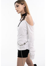 [GUSTA MADE] アンバランスストラップシャーリングトップ (WHITE)