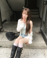 ライトデニムダメージショーツ