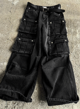 Washed Black Multi Cargo Denim