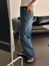 [Unisex] Stud wide denim pants