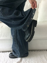 デロン デニム ウォッシング バンディング スナップ ワイド パンツ